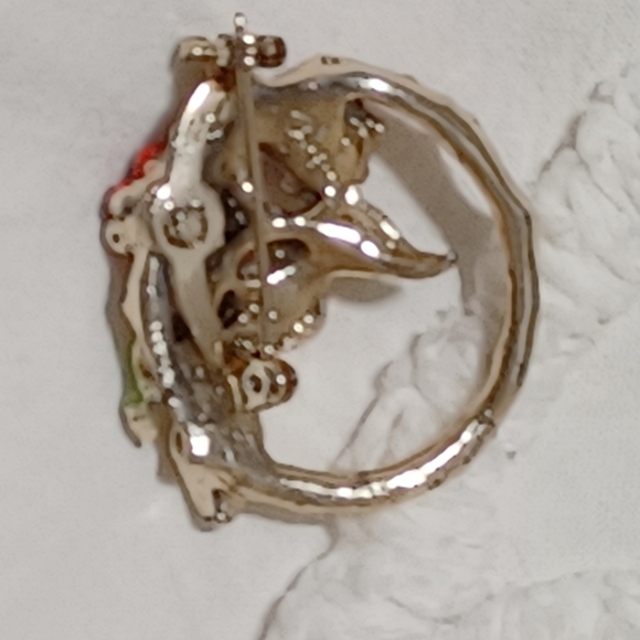 Vintage Silver-tone Enamel Red Roses Pin Brooch Signed ME - Picture 5 of 7